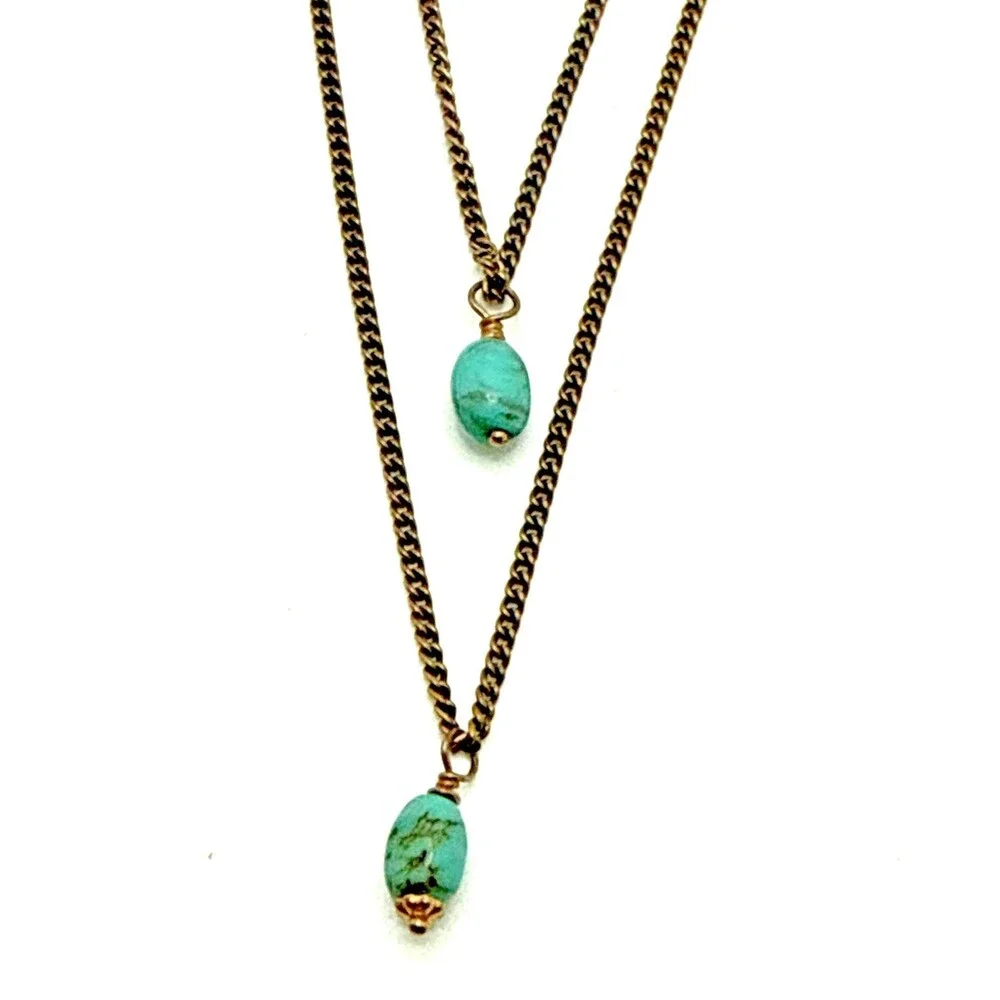 Vintage MARIE CHAVEZ Turquoise Stone Necklace Double Strand Boho 16